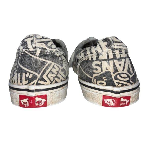 Vans Off The Wall Logo All Over Print Shoes Black/White Distress Sz 8.5 #h - Picture 4 of 10